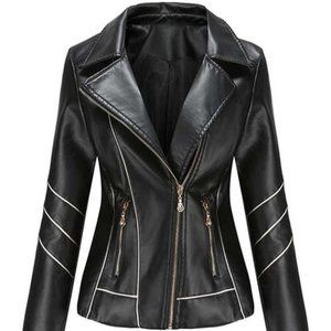 GYK Black Contrast-Piping Moto Jacket (L)